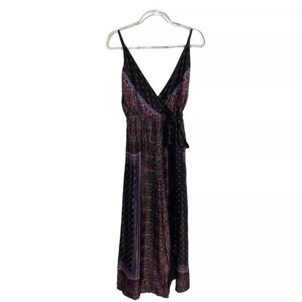 Free People Romper Women's Size 8 Satin Spaghetti Strap Wide Leg Jumpsuit Boho